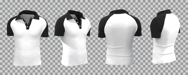 Vetor grátis camisa polo branca e preta em vista diferente