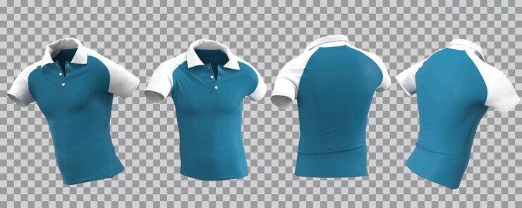 Vetor grátis camisa polo masculina azul branca e aqua em vista diferente