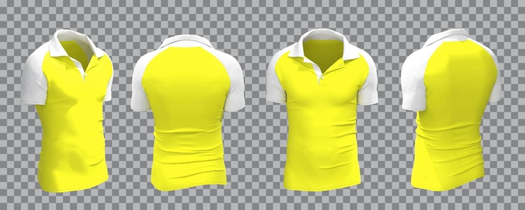 Vetor grátis camisa polo masculina branca e amarela em visão diferente