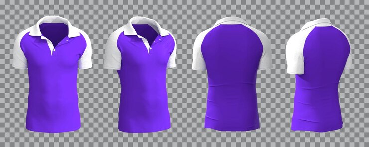 Vetor grátis camisa polo masculina branca e roxa em visão diferente