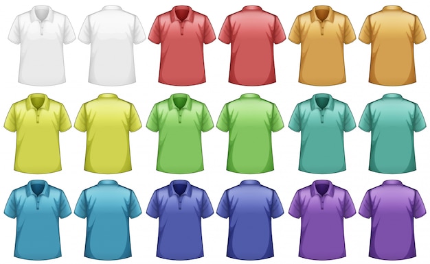 Vetor grátis camisas de cores diferentes com vista frontal e traseira