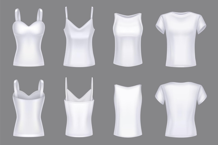 Vetor grátis camiseta feminina ou vista traseira frontal da maquete branca superior
