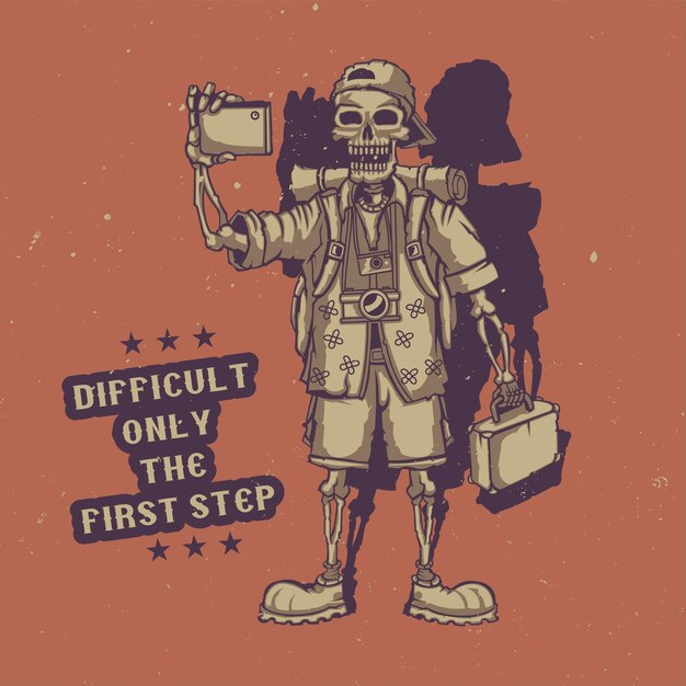 Camiseta ou pôster com ilustração do esqueleto do turista