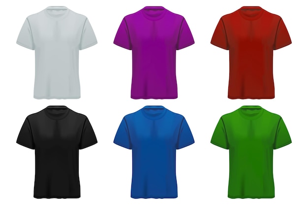 Vetor grátis camisetas realistas isoladas com frente em várias cores