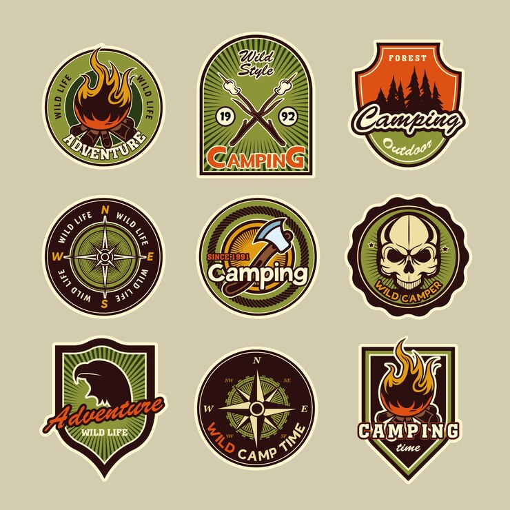 Vetor grátis camping badges set