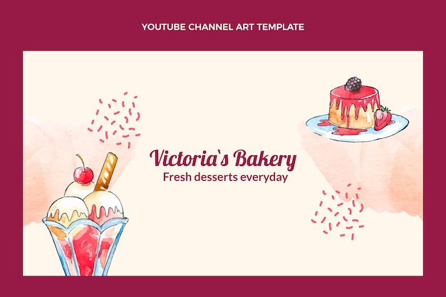 Vetor grátis canal de sobremesas aquarela no youtube