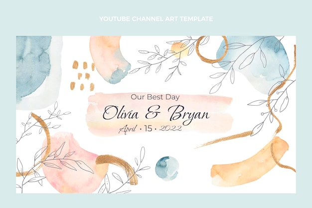 Canal do youtube de casamento desenhado à mão em aquarela