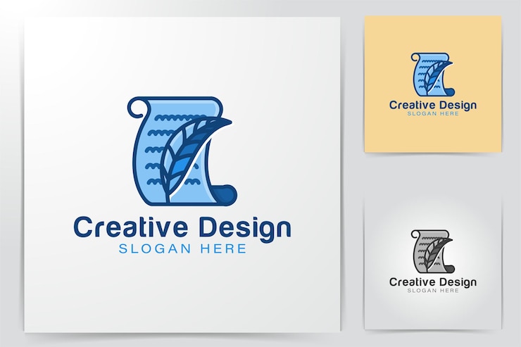 Vetor grátis caneta e folha de papel. ideias do logotipo do escritor. design de logotipo de inspiração. ilustração em vetor modelo. isolado no fundo branco