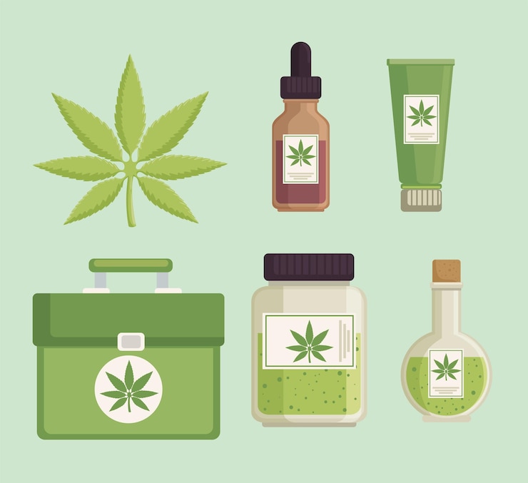 Vetor grátis cannabis medicinal seis ícones