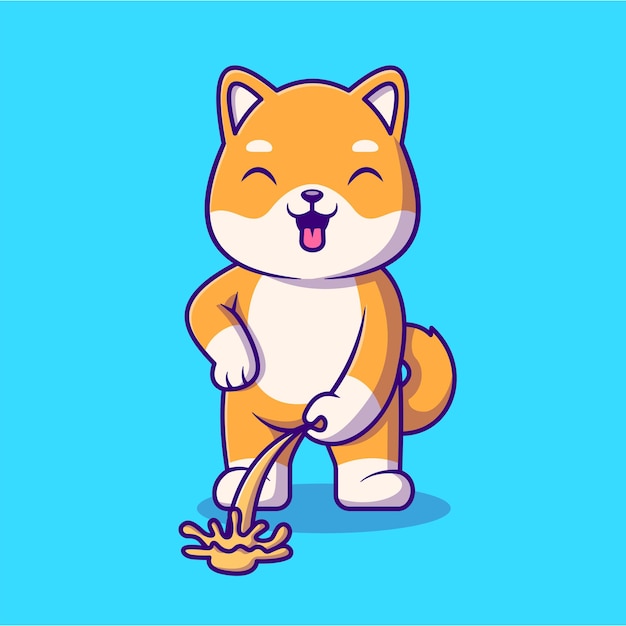 Vetor grátis cão bonito shiba inu fazendo xixi ilustração vetorial de ícone dos desenhos animados. conceito de ícone de natureza animal isolado plano