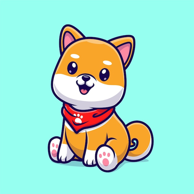 Vetor grátis cão bonito shiba inu sentado desenho animado ícone ilustração vetorial. conceito de ícone de natureza animal isolado vetor premium. estilo flat cartoon