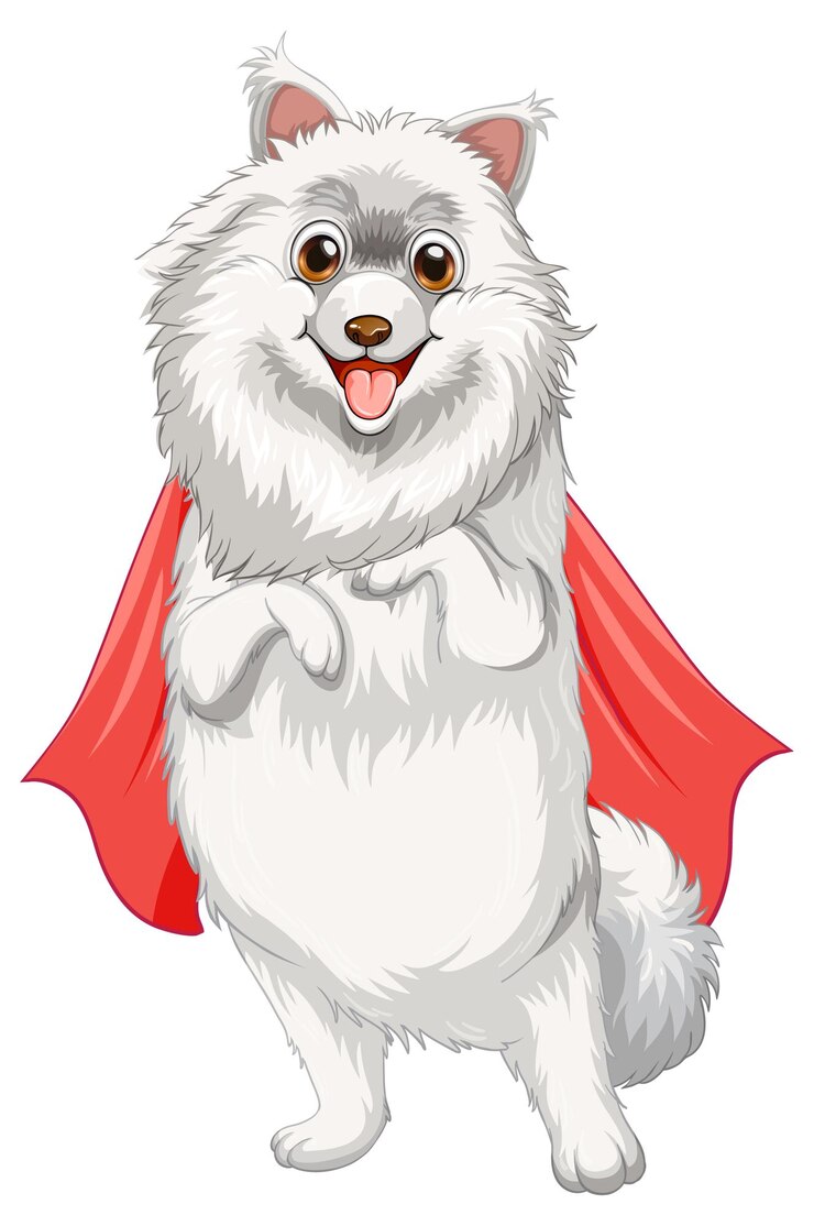Vetor grátis cão branco com capa vermelha sorrindo