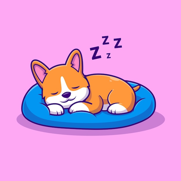 Cão corgi bonito dormindo na ilustração de ícone de desenho vetorial travesseiro. ícone de natureza animal isolado