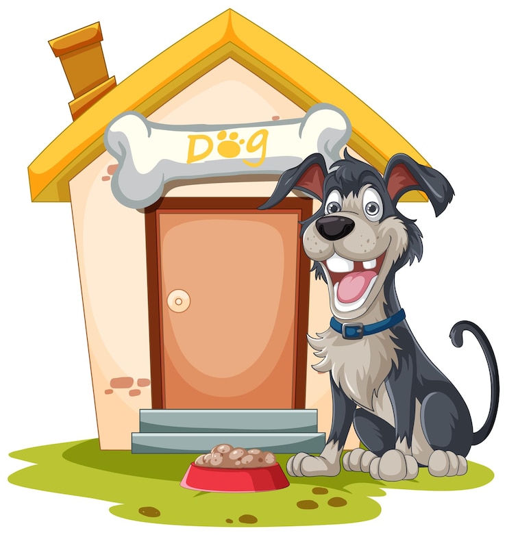 Vetor grátis cão feliz fora de sua casa de desenhos animados