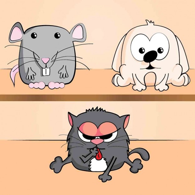 Vetor grátis cão rato bonito e ilustração do gato