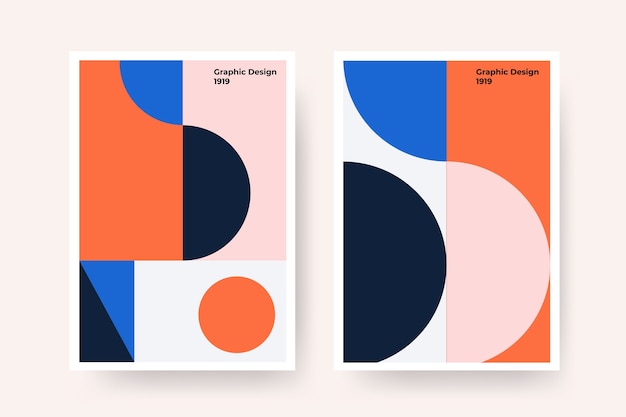 Vetor grátis capa de design gráfico no estilo bauhaus com linhas curvas