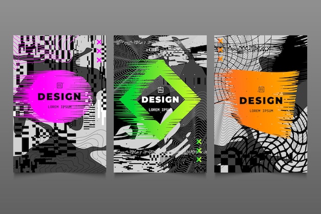 Vetor grátis capa de designer gráfico de falha com coleção de cores