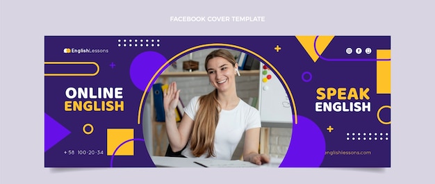 Vetor grátis capa de facebook de aulas de inglês de design plano