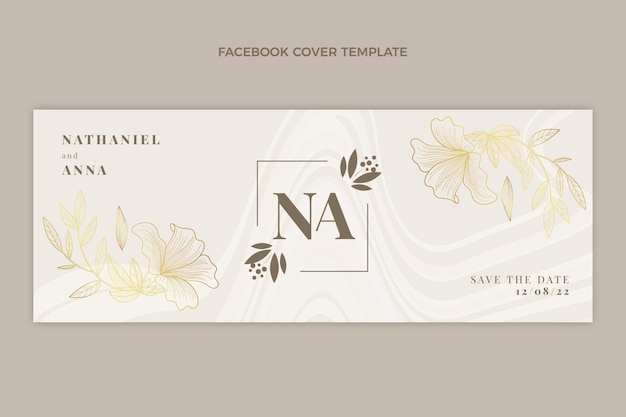 Vetor grátis capa de facebook de casamento dourado de luxo realista