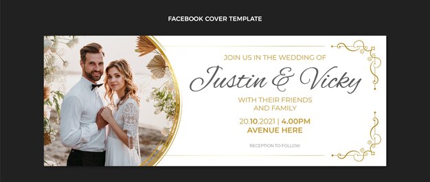Capa de Facebook de casamento dourado de luxo realista