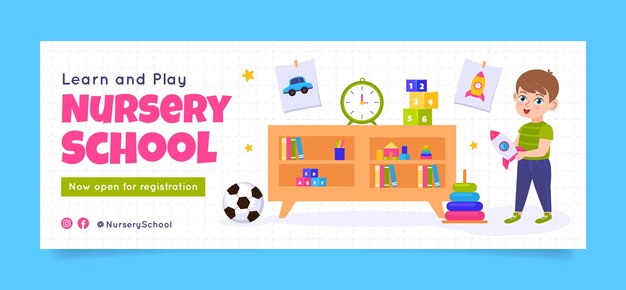 Capa de facebook de creche de design plano