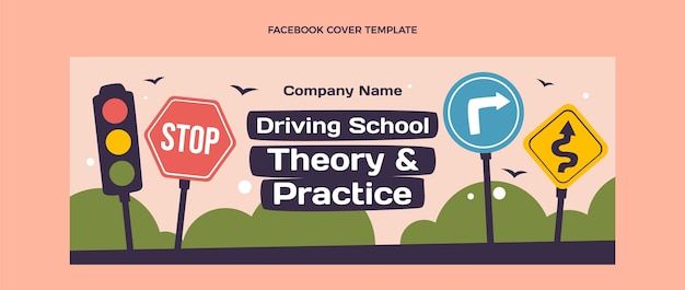 Capa de facebook de escola de condução de design plano