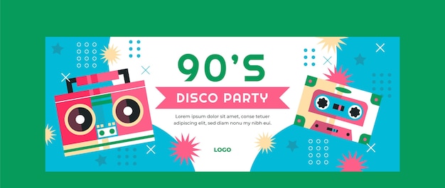 Capa de facebook de festa colorida de design plano dos anos 90