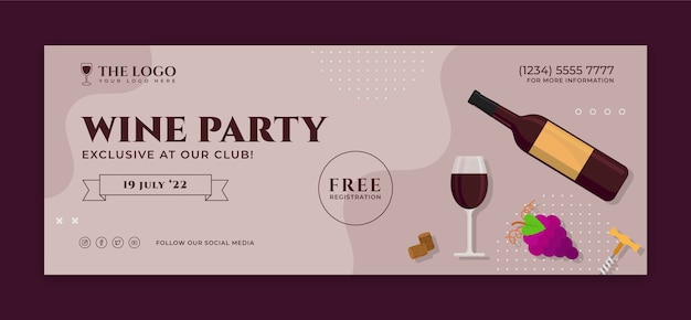 Vetor grátis capa de facebook de festa de vinho de design plano