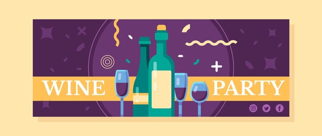 Capa de facebook de festa de vinho de design plano