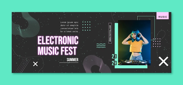 Vetor grátis capa de facebook de música eletrônica de design plano