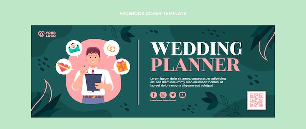 Vetor grátis capa de facebook de planejador de casamento de design plano