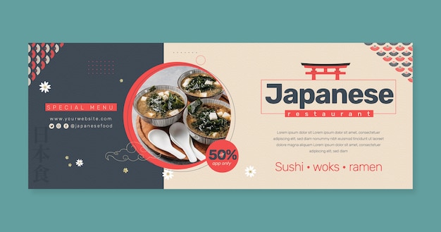 Capa de facebook de restaurante japonês de design plano