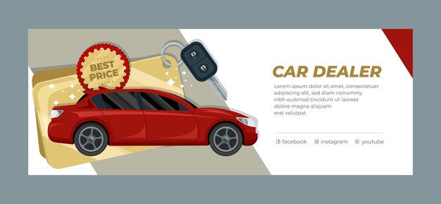 Capa de facebook de revendedor de carros de luxo de design plano