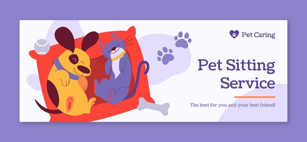 Vetor grátis capa de facebook de trabalho de assento de animal de estimação desenhado à mão