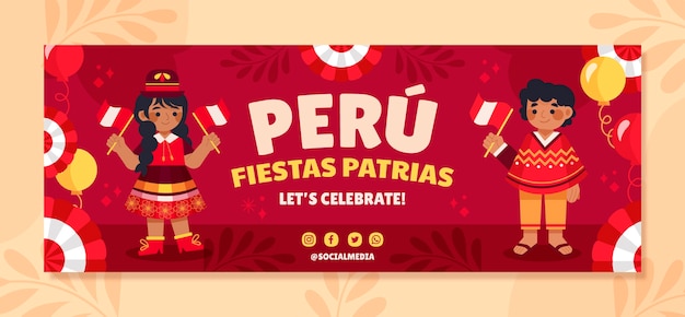 Vetor grátis capa de facebook desenhada à mão festas patrias peru