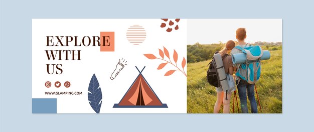 Capa de facebook glamping de design plano desenhado à mão