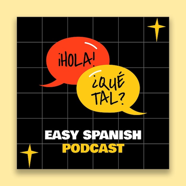 Capa de podcast de aprendizado de espanhol desenhada à mão legal