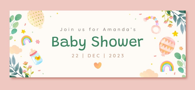 Vetor grátis capa do facebook da festa de banho de bebê com aquarela