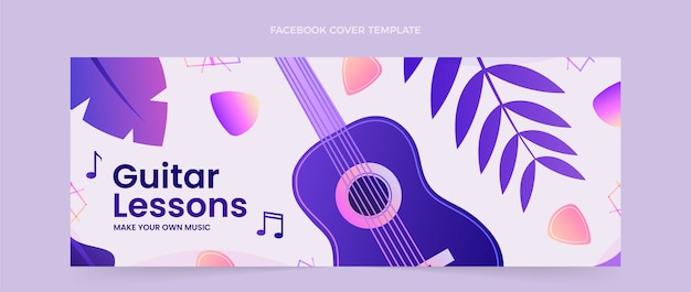 Vetor grátis capa do facebook de aulas de guitarra gradiente