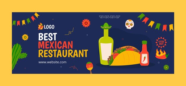 Capa do facebook de comida mexicana desenhada à mão