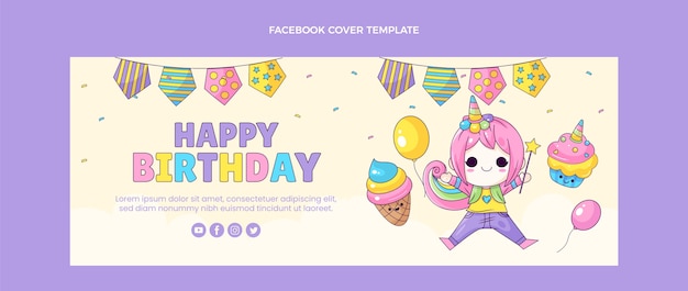 Vetor grátis capa do facebook desenhada à mão para aniversário infantil