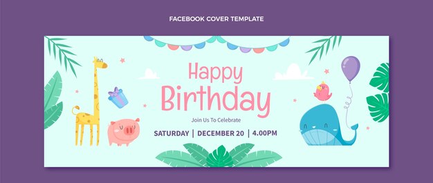 Capa do Facebook desenhada à mão para aniversário infantil