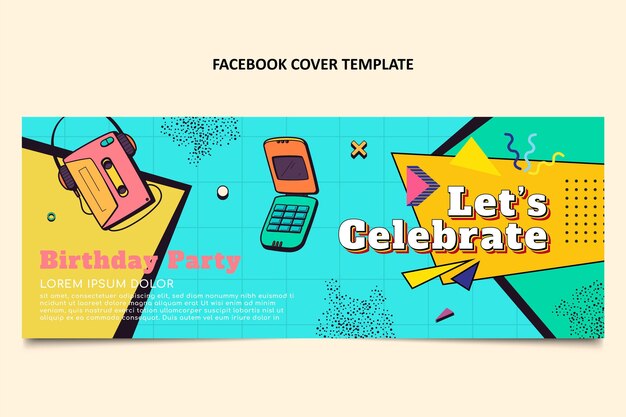 Capa do facebook do aniversário dos anos 90 desenhada à mão