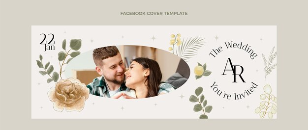 Capa do facebook do casamento desenhada à mão em aquarela