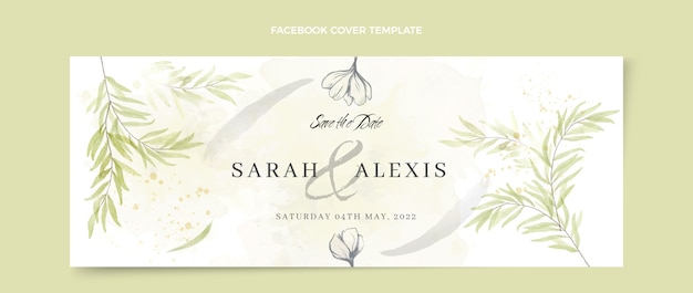 Capa do facebook do casamento desenhada à mão em aquarela