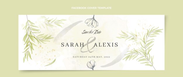 Capa do facebook do casamento desenhada à mão em aquarela