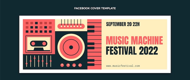 Vetor grátis capa do facebook do festival de música mosaico plano