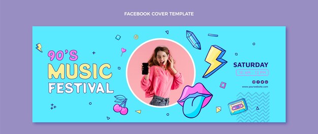 Capa do Facebook do festival de música nostálgica desenhada à mão