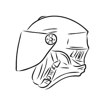 Capacete de bicicleta de segurança desenhado à mão, ilustração vetorial preto e branco, capacete retrô