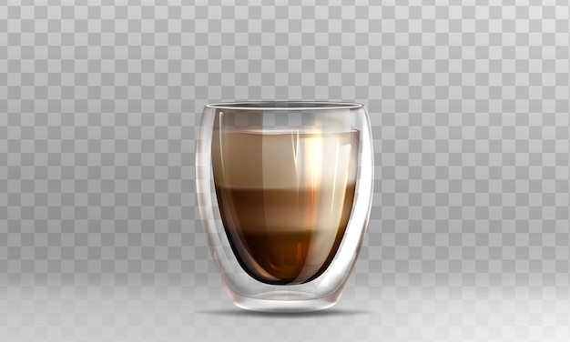 Cappuccino de café realista em copo de vidro com parede dupla